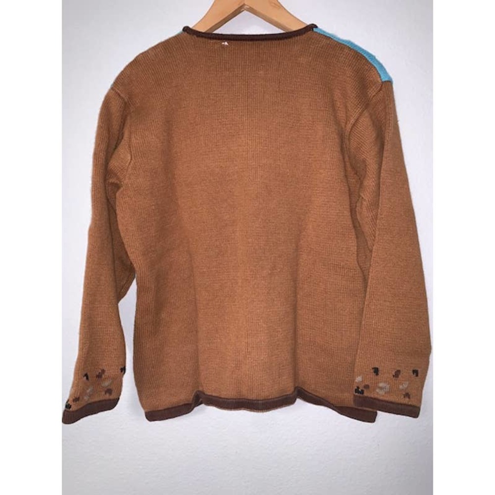 Vintage Blue & Brown Knit Sunflower Embroidered Cardigan - Picture 7 of 7